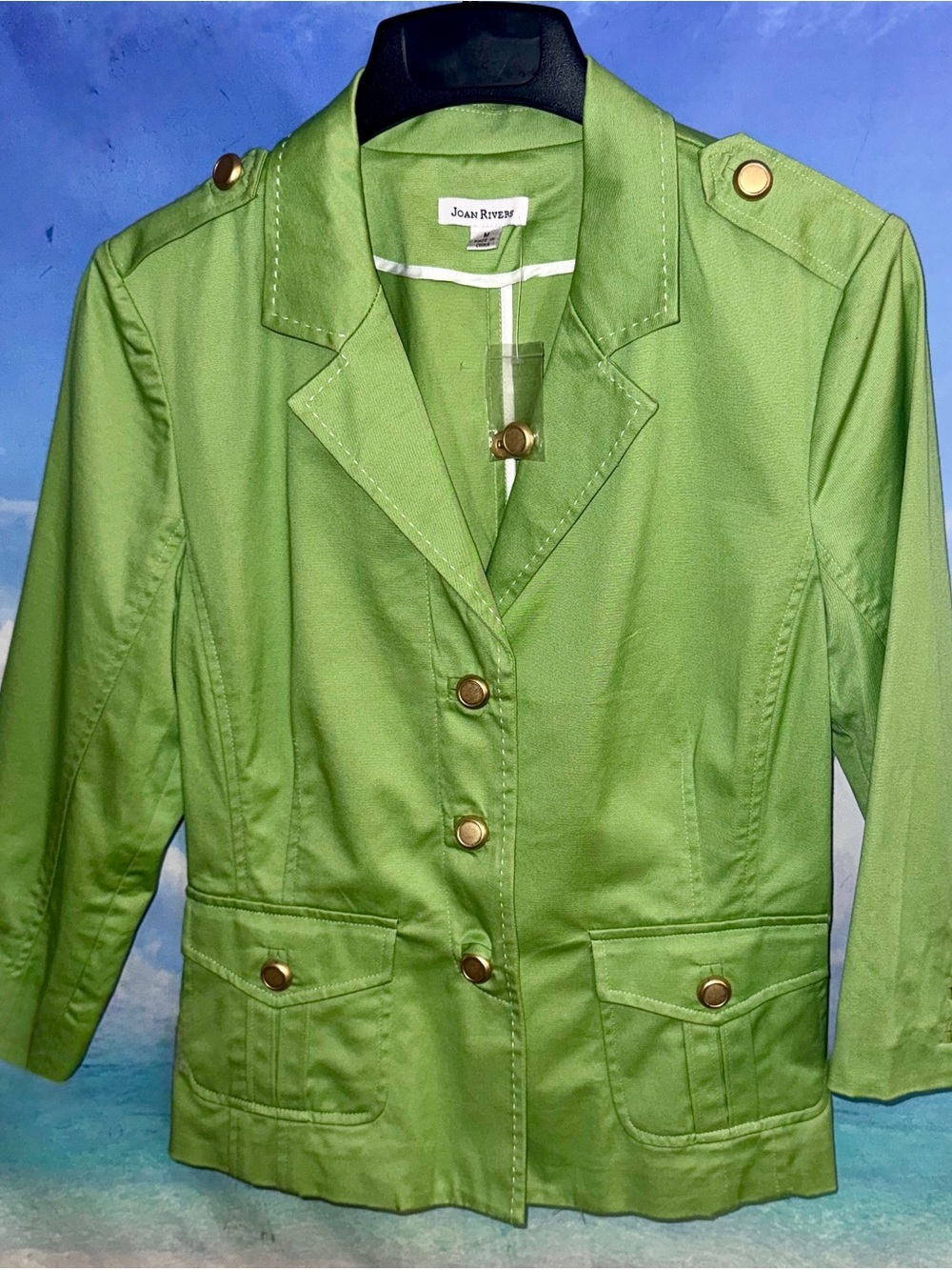 Joan Rivers Bright Green Military-Style Blazer with Gold Buttons